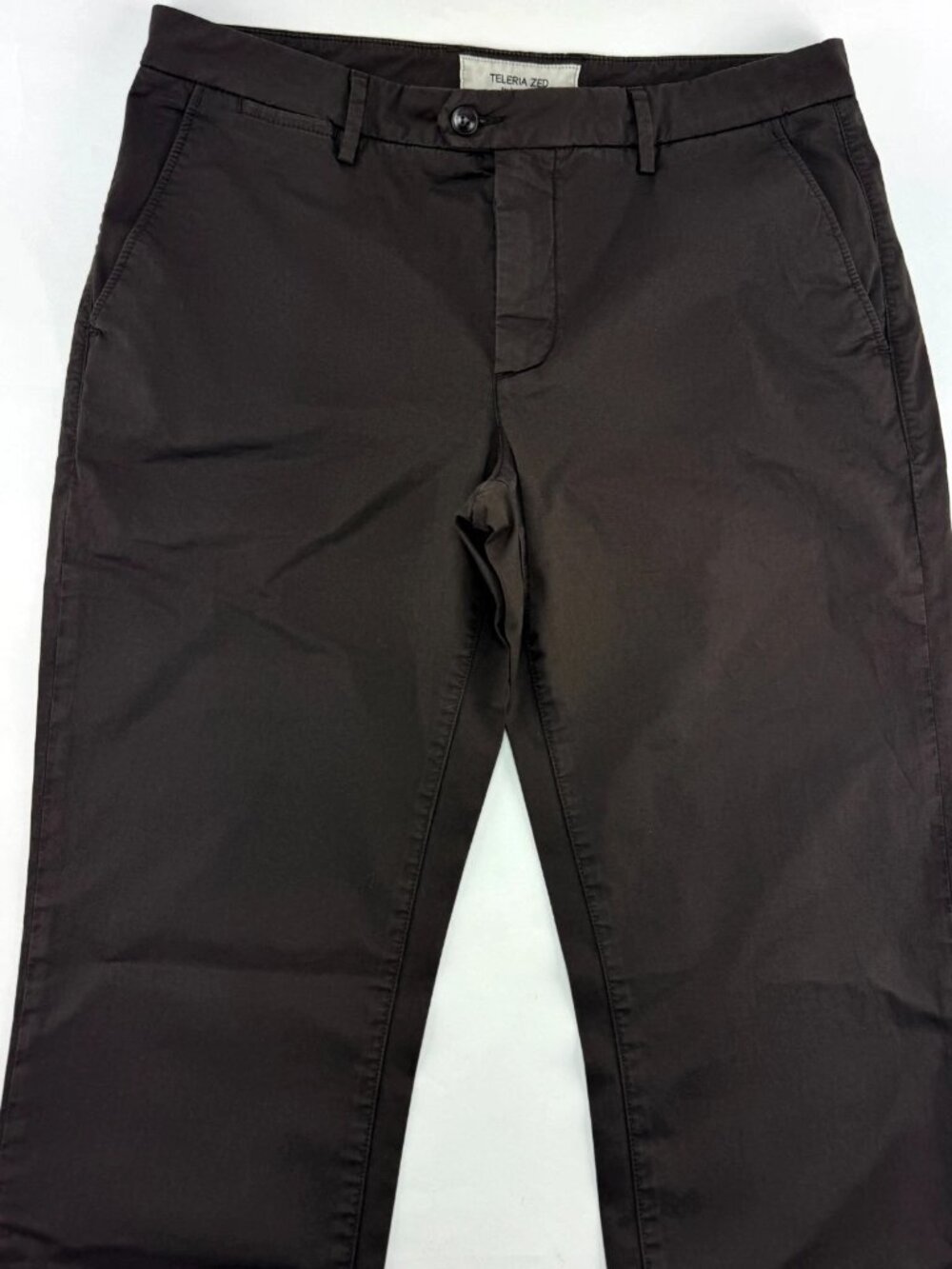 Teleria Zed Pants Mens 36x33 Brown Stretch Chino Made In Italy Flat Front Robin